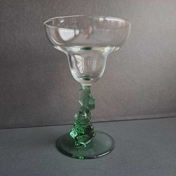 Siesta Margarita Glass 7" Green Cactus Stem Sleeping Man Mexican Style 4.5" Wide - Picture 1 of 12